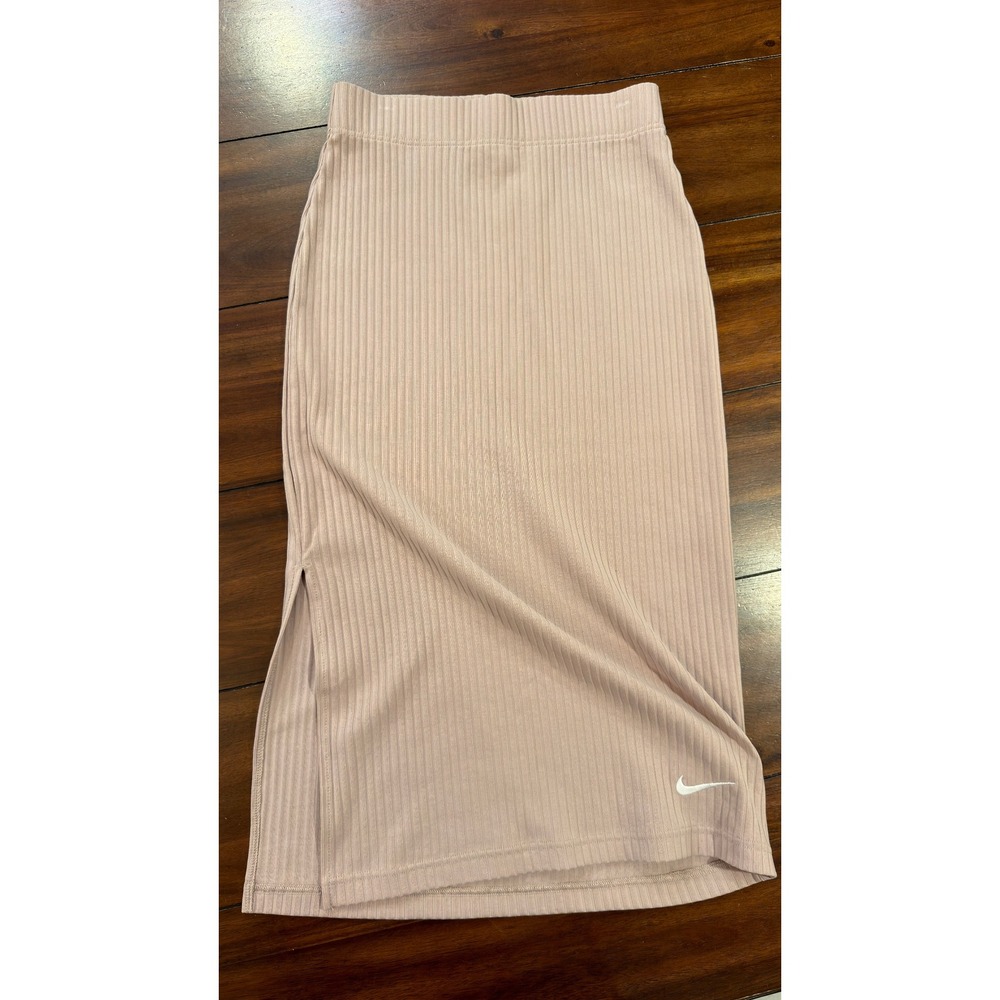 Nike Women Ribbed Midi Skirt Rose Pink High Waisted Side Slit Small CZ9298-645